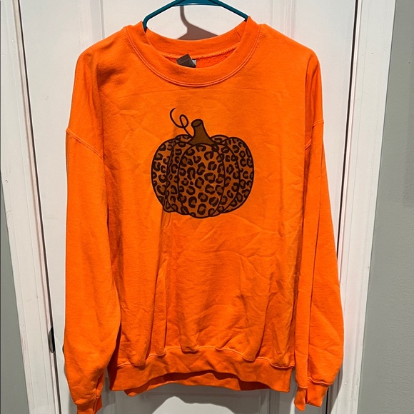 Gildan Sweaters - Gildan Orange Sweater with Leopard Pumpkin Design